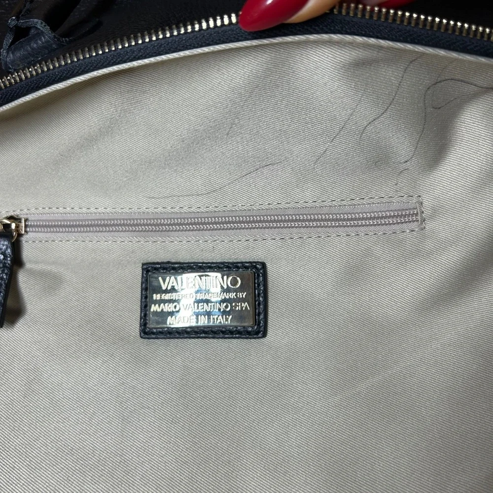 Valentino Mario Valentino Black Pebbled Leather Large Dome Satchel Crossbody Bag
